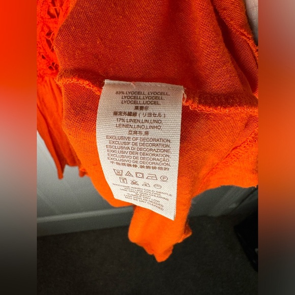 Free People Megan Peplum Tank Top Orange Embroidered Crochet Cutout Center - Picture 5 of 6